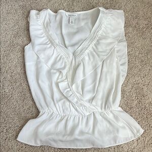 New York & Company White Ruffled Wrap Blouse